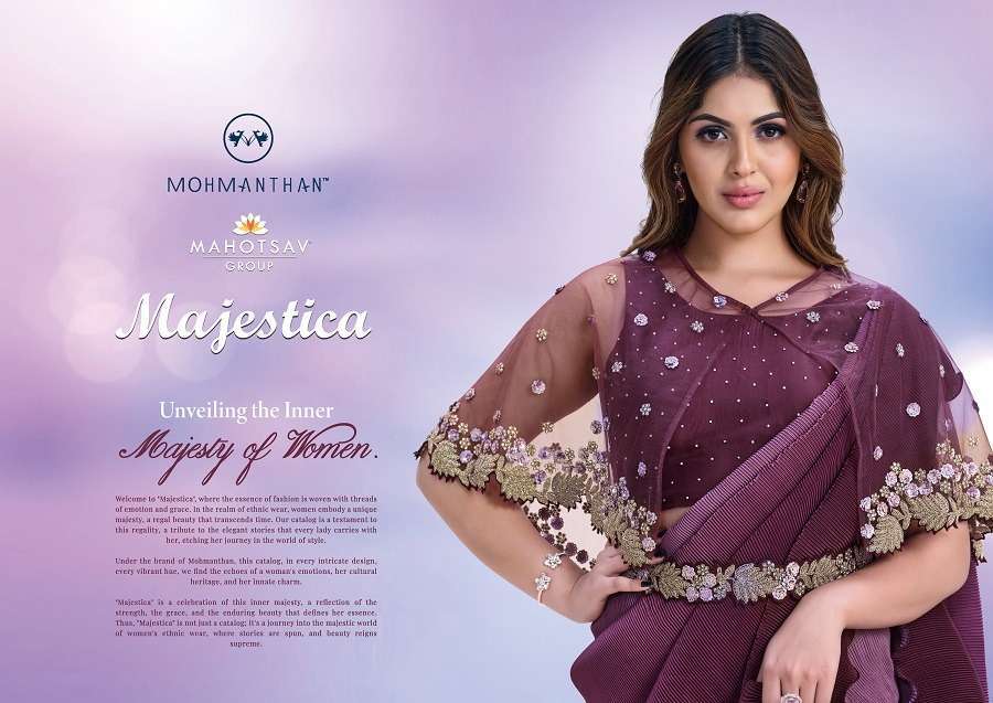 Mahotsav Mohmanthan Majestica Crepe Satin Silk Saree Embroidered Saree collection in surat