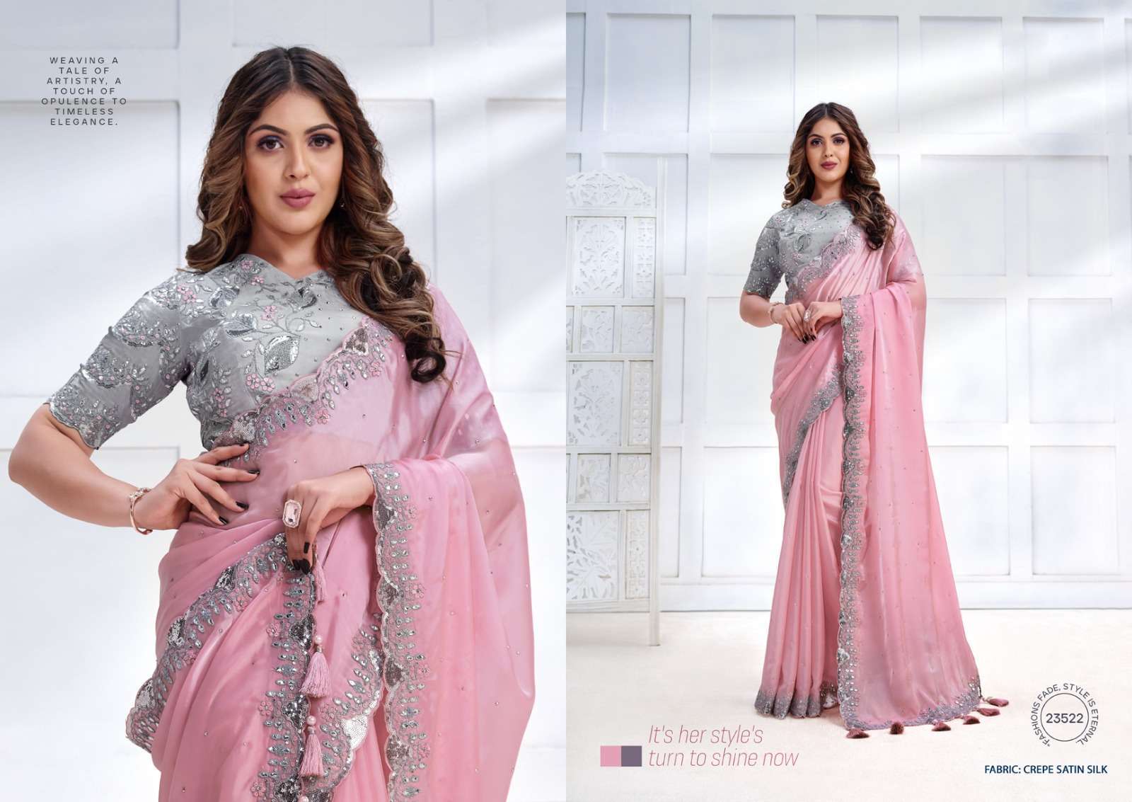 Mahotsav Mohmanthan Majestica Crepe Satin Silk Saree Embroidered Saree collection in surat