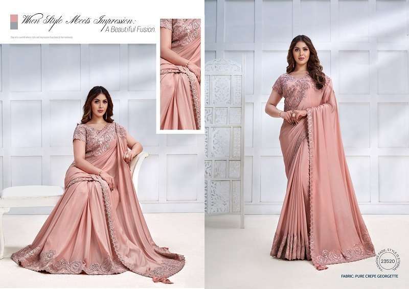 Mahotsav Mohmanthan Majestica Crepe Satin Silk Saree Embroidered Saree collection in surat