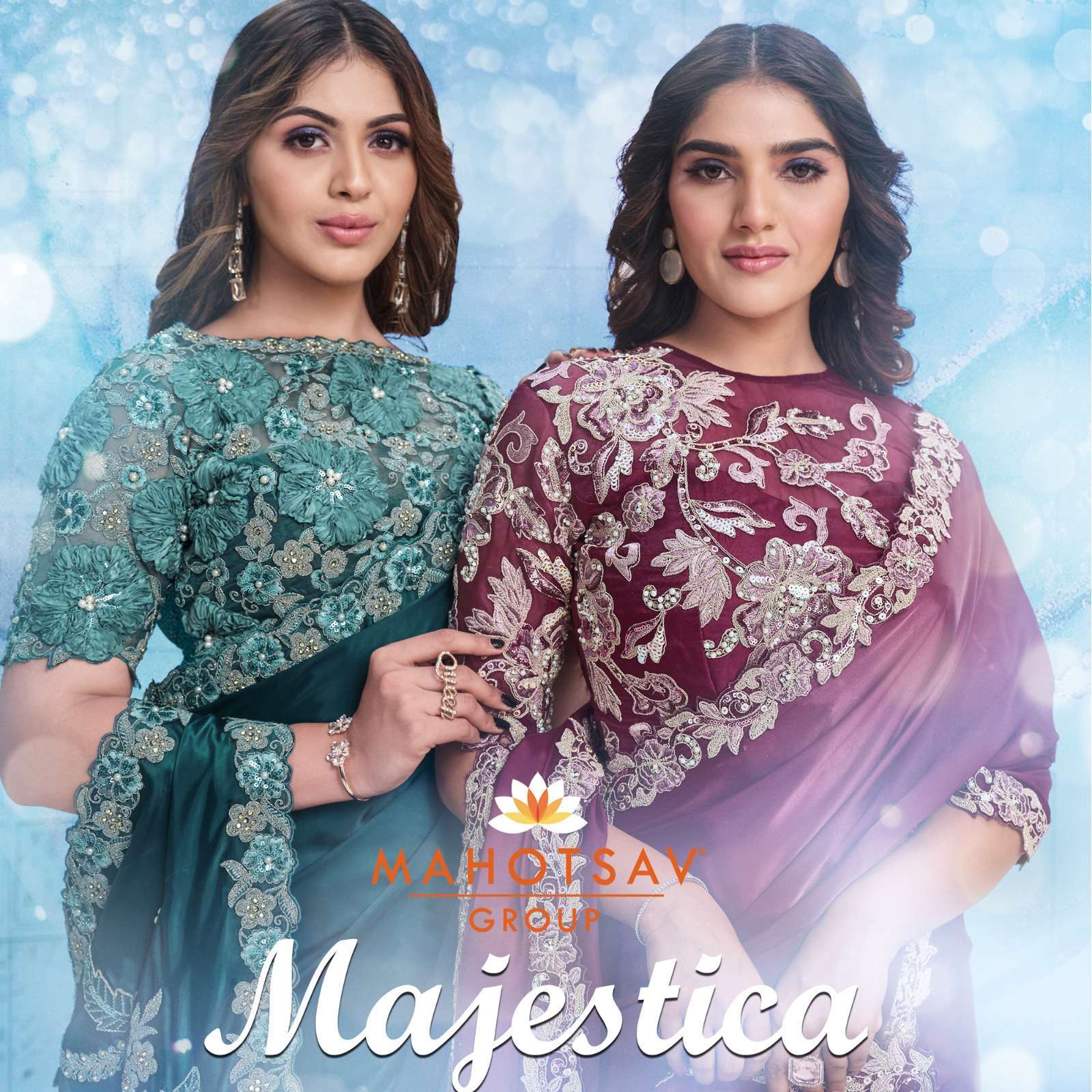 Mahotsav Mohmanthan Majestica Crepe Satin Silk Saree Embroidered Saree collection in surat