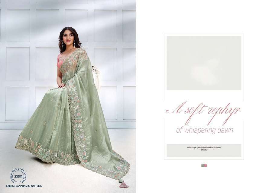 Mahotsav Mohmanthan Majestica Crepe Satin Silk Saree Embroidered Saree collection in surat