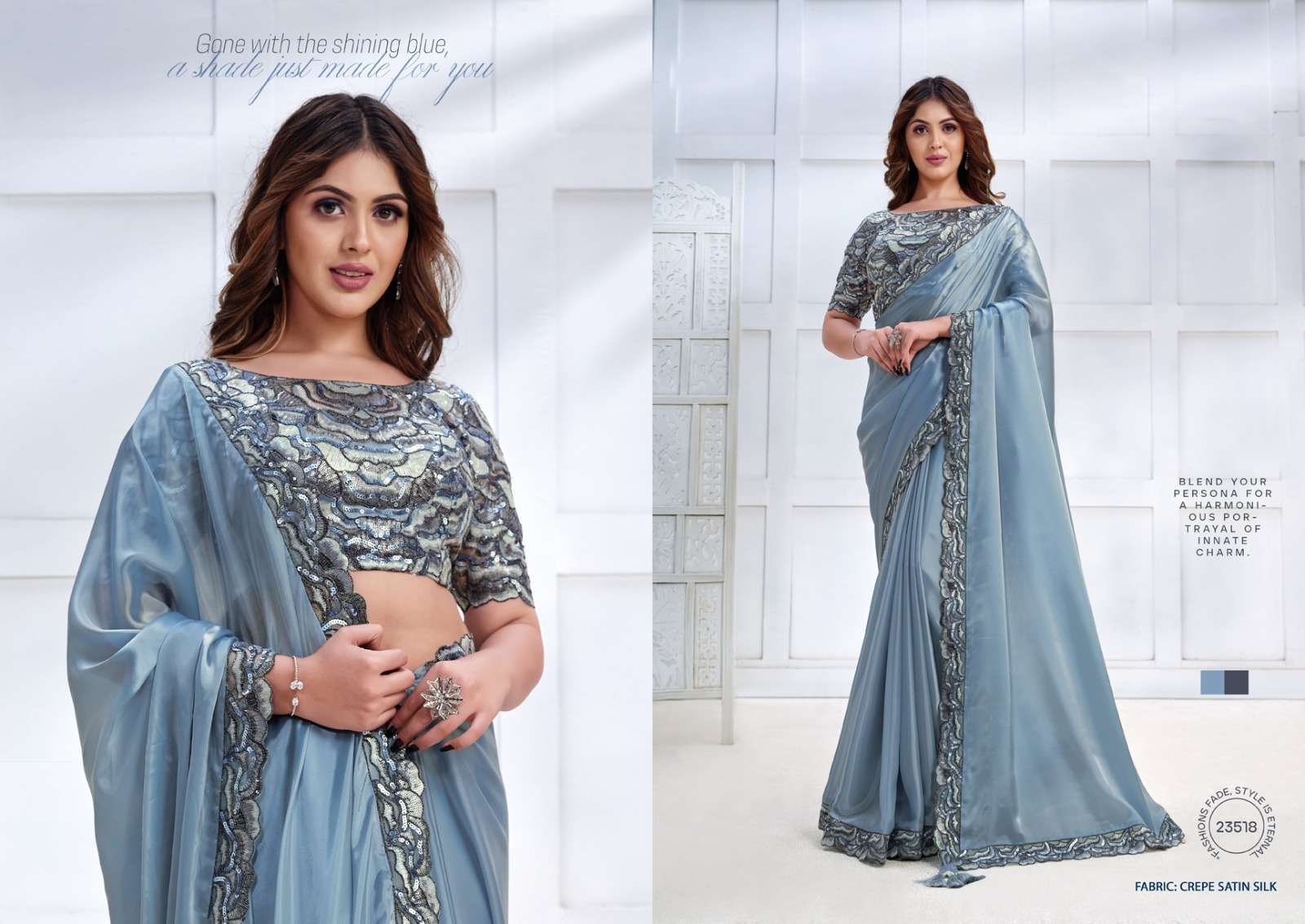 Mahotsav Mohmanthan Majestica Crepe Satin Silk Saree Embroidered Saree collection in surat