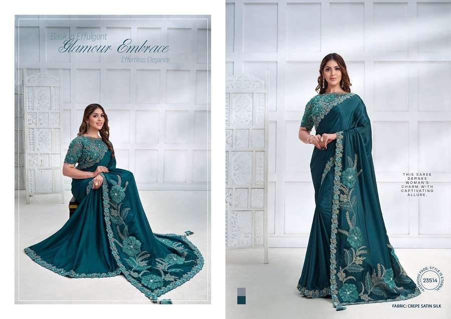 Mahotsav Mohmanthan Majestica Crepe Satin Silk Saree Embroidered Saree collection in surat