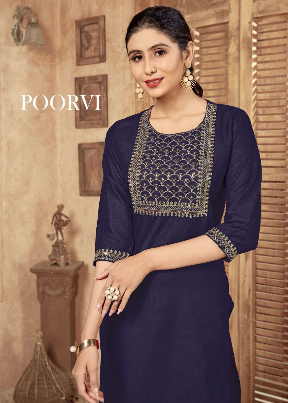 Poorvi Heavy Rayon With Embroidery Sequence Work Dresigner Kurti Wholesale collection in surat