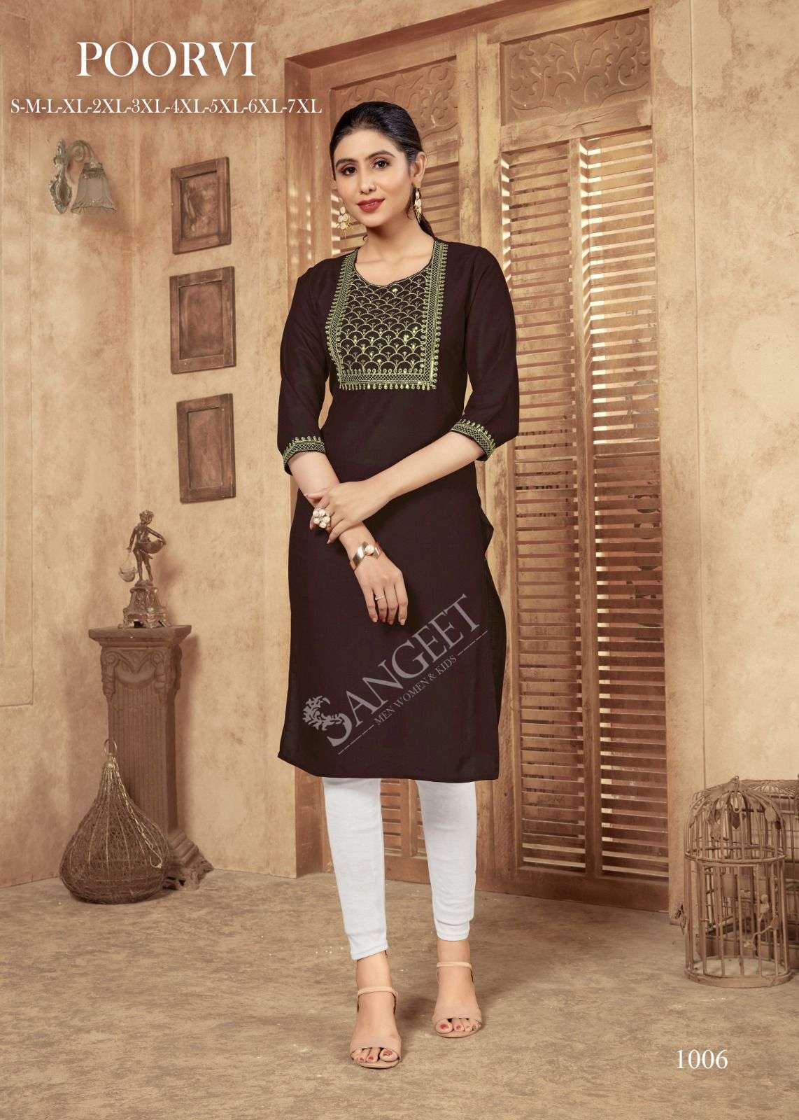 Poorvi Heavy Rayon With Embroidery Sequence Work Dresigner Kurti Wholesale collection in surat