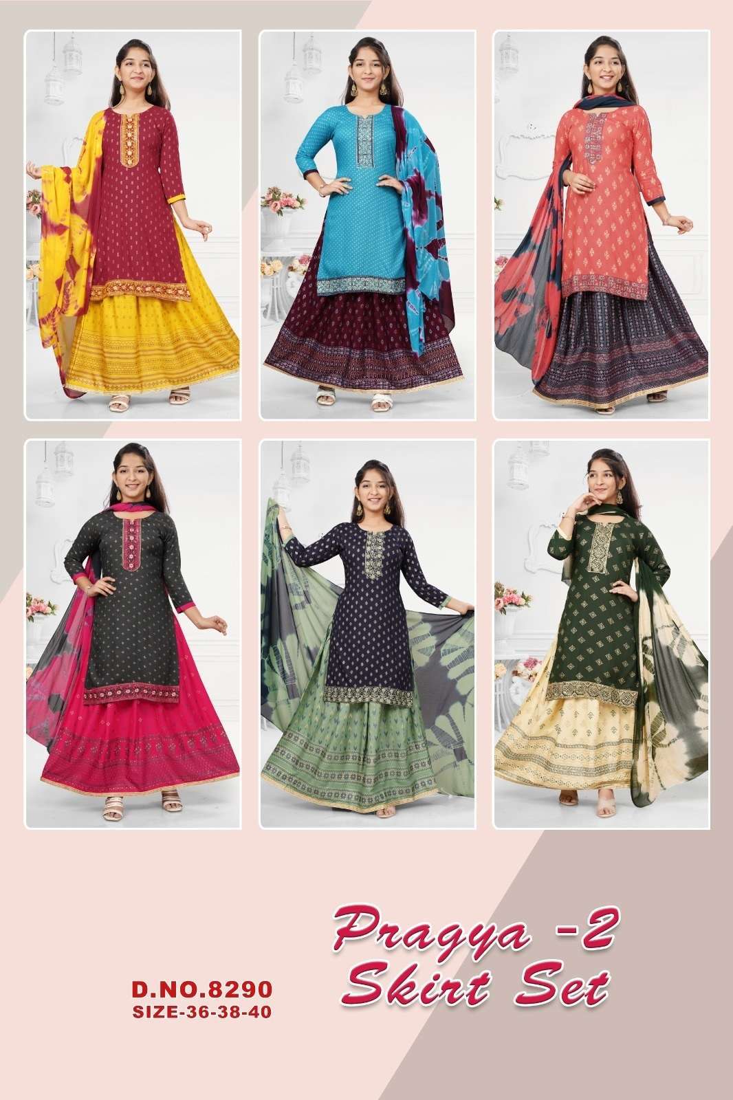 Pragya 2 Skirt Set With Dupatta Bulk Kurti  collection in india