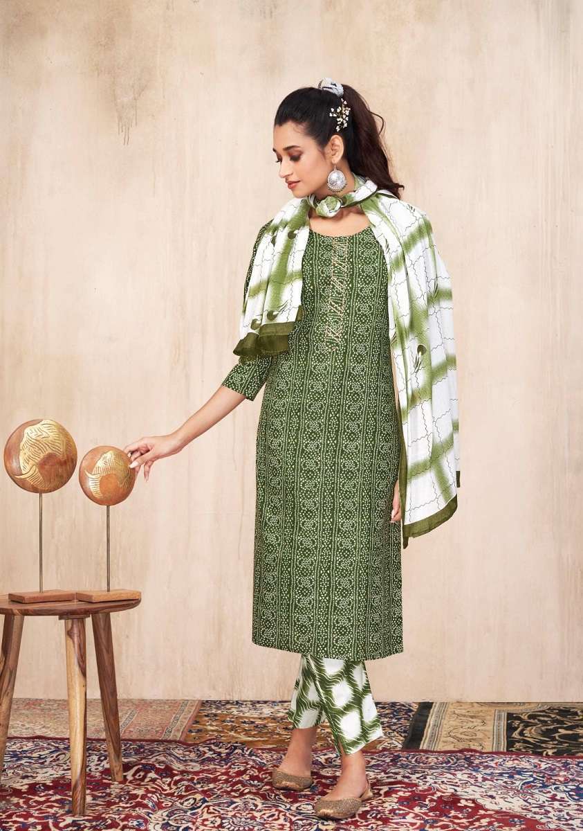 Suryajyoti Bandhani Lehriya Vol-4 Readymade Kurti Pant With Dupatta Wholesale collection in india
