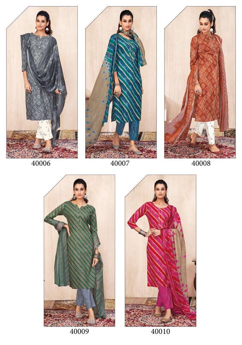 Suryajyoti Bandhani Lehriya Vol-4 Readymade Kurti Pant With Dupatta Wholesale collection in india