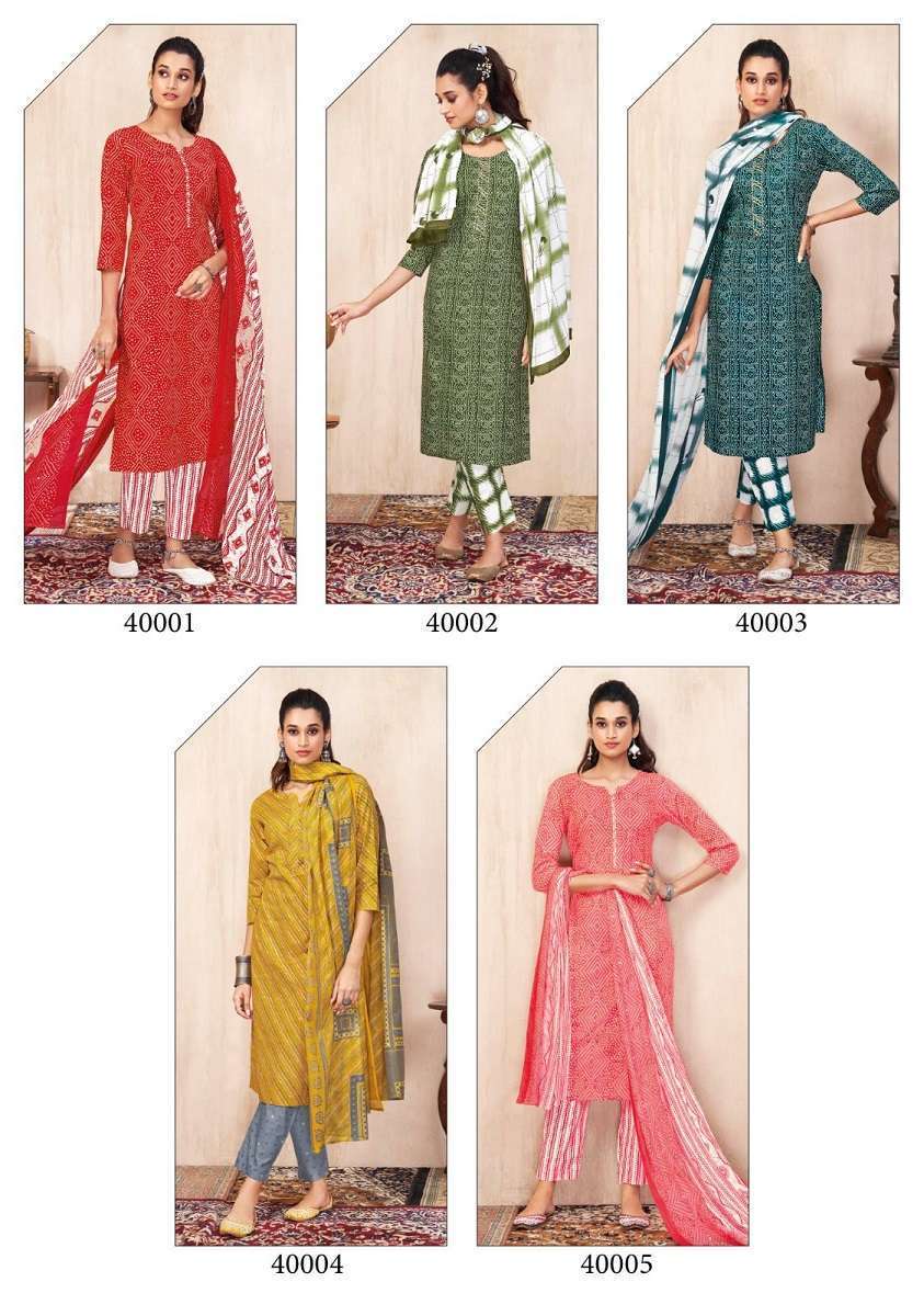Suryajyoti Bandhani Lehriya Vol-4 Readymade Kurti Pant With Dupatta Wholesale collection in india