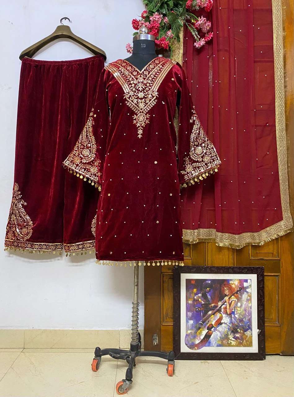 1158 Heavy Velvet Embroidered Indian Salwar Kameez Retailers