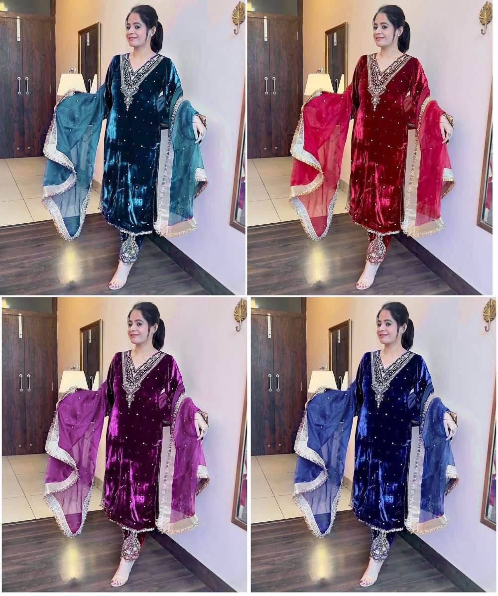 1158 Heavy Velvet Embroidered Indian Salwar Kameez Retailers