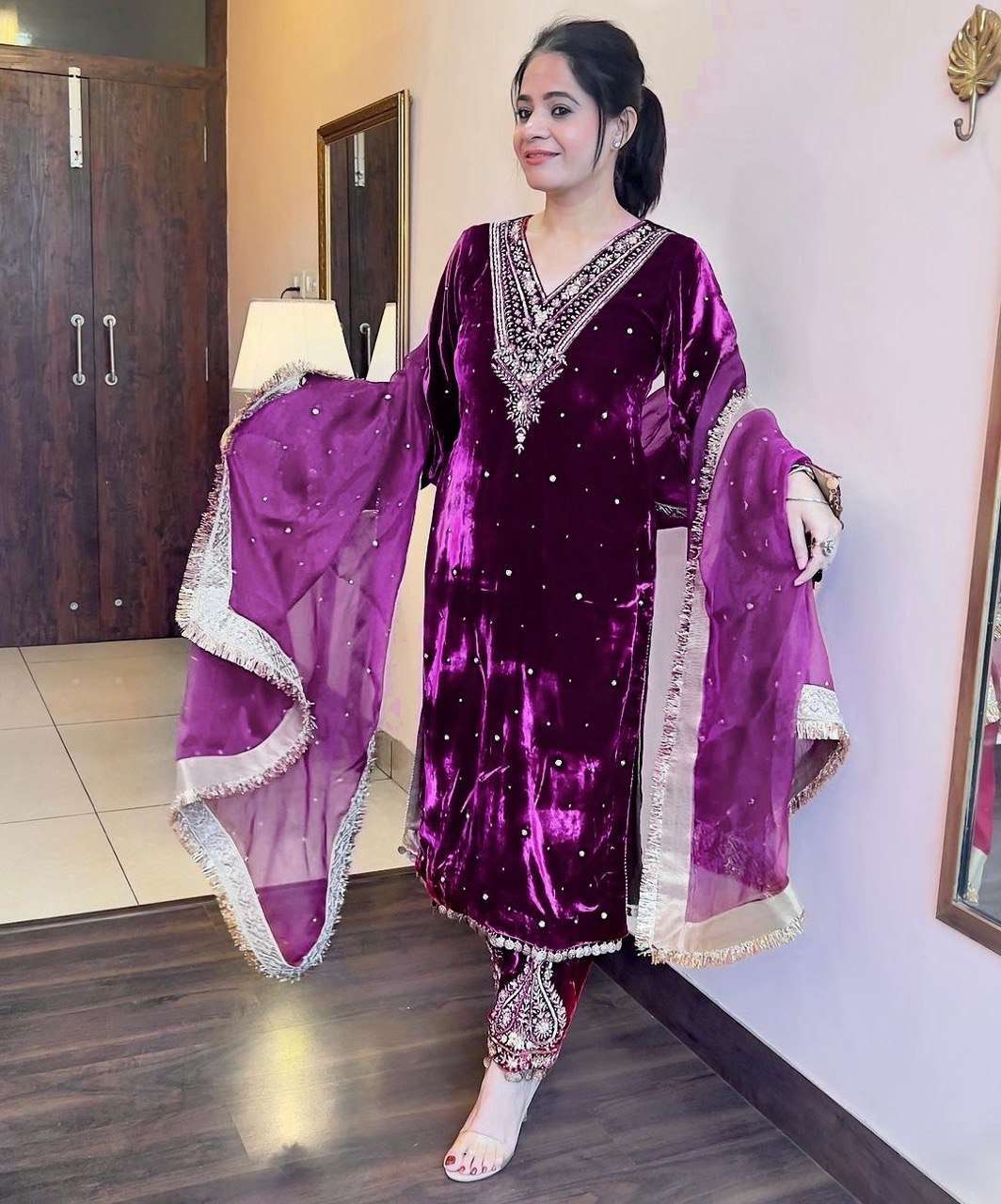 1158 Heavy Velvet Embroidered Indian Salwar Kameez Retailers