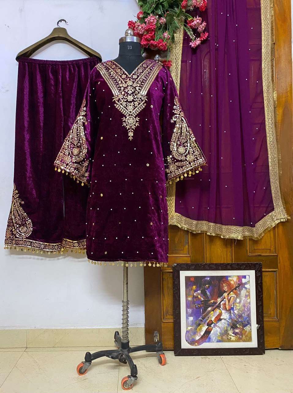 1158 Heavy Velvet Embroidered Indian Salwar Kameez Retailers
