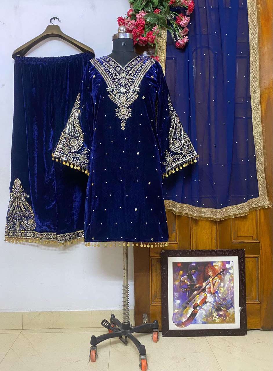 1158 Heavy Velvet Embroidered Indian Salwar Kameez Retailers