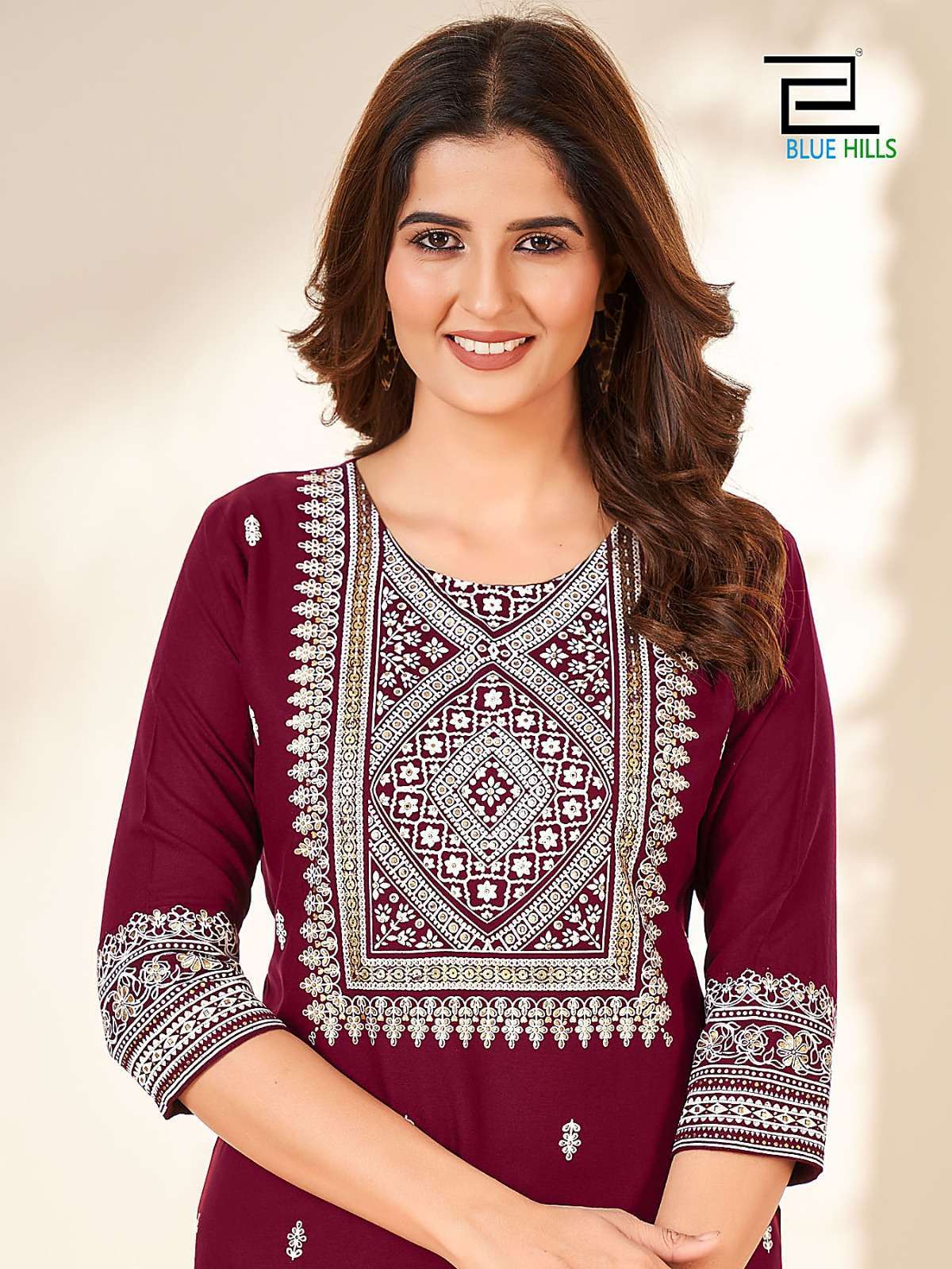 Blue Hills Peacock Rayon Foil Printed Kurti showroom in Gujarat