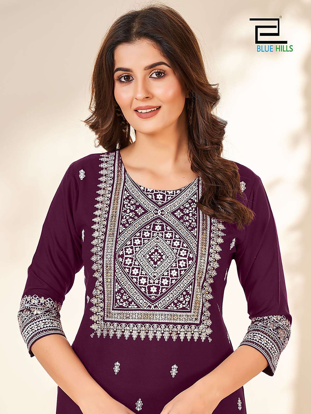 Blue Hills Peacock Rayon Foil Printed Kurti showroom in Gujarat