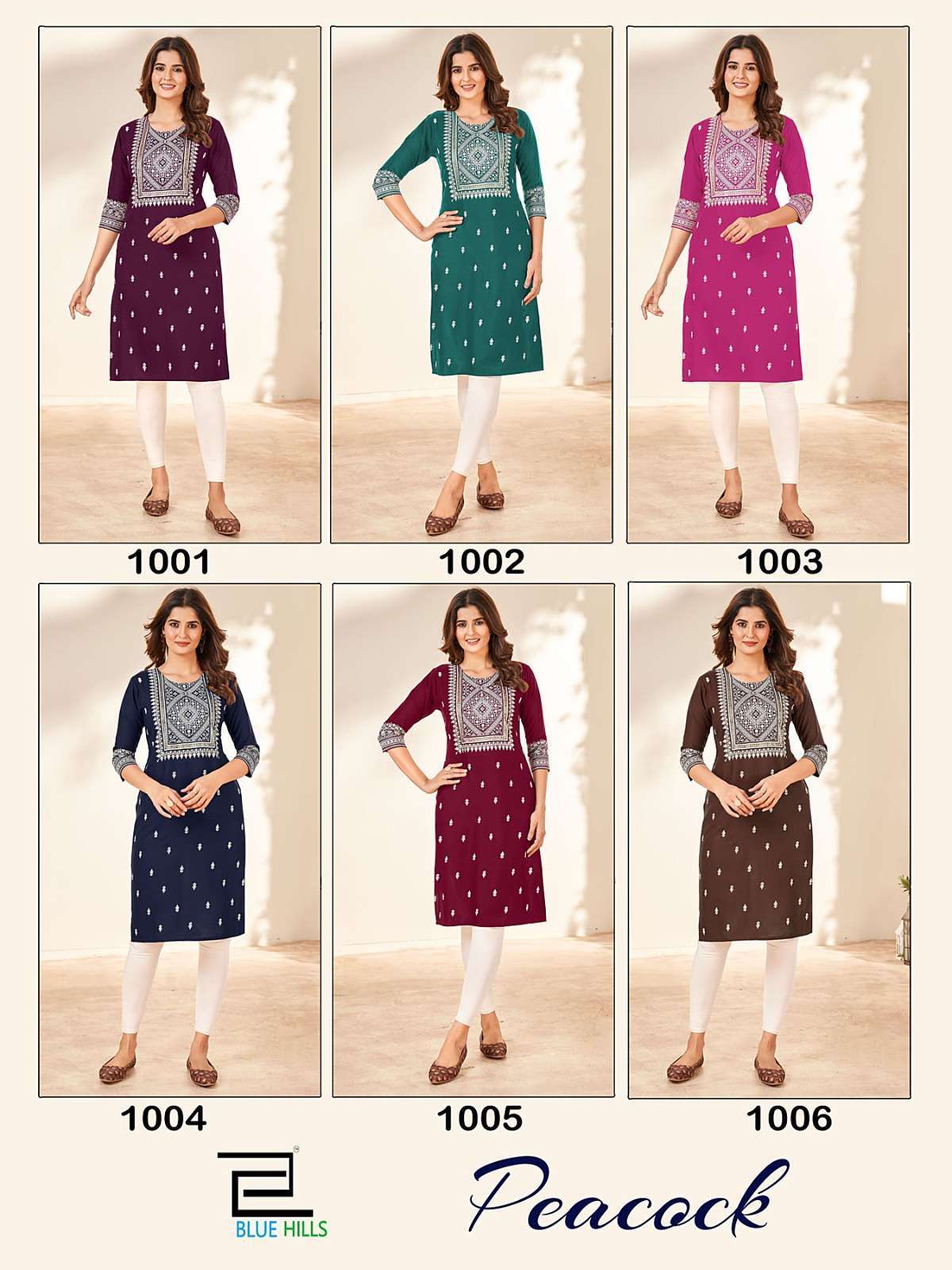 Blue Hills Peacock Rayon Foil Printed Kurti showroom in Gujarat