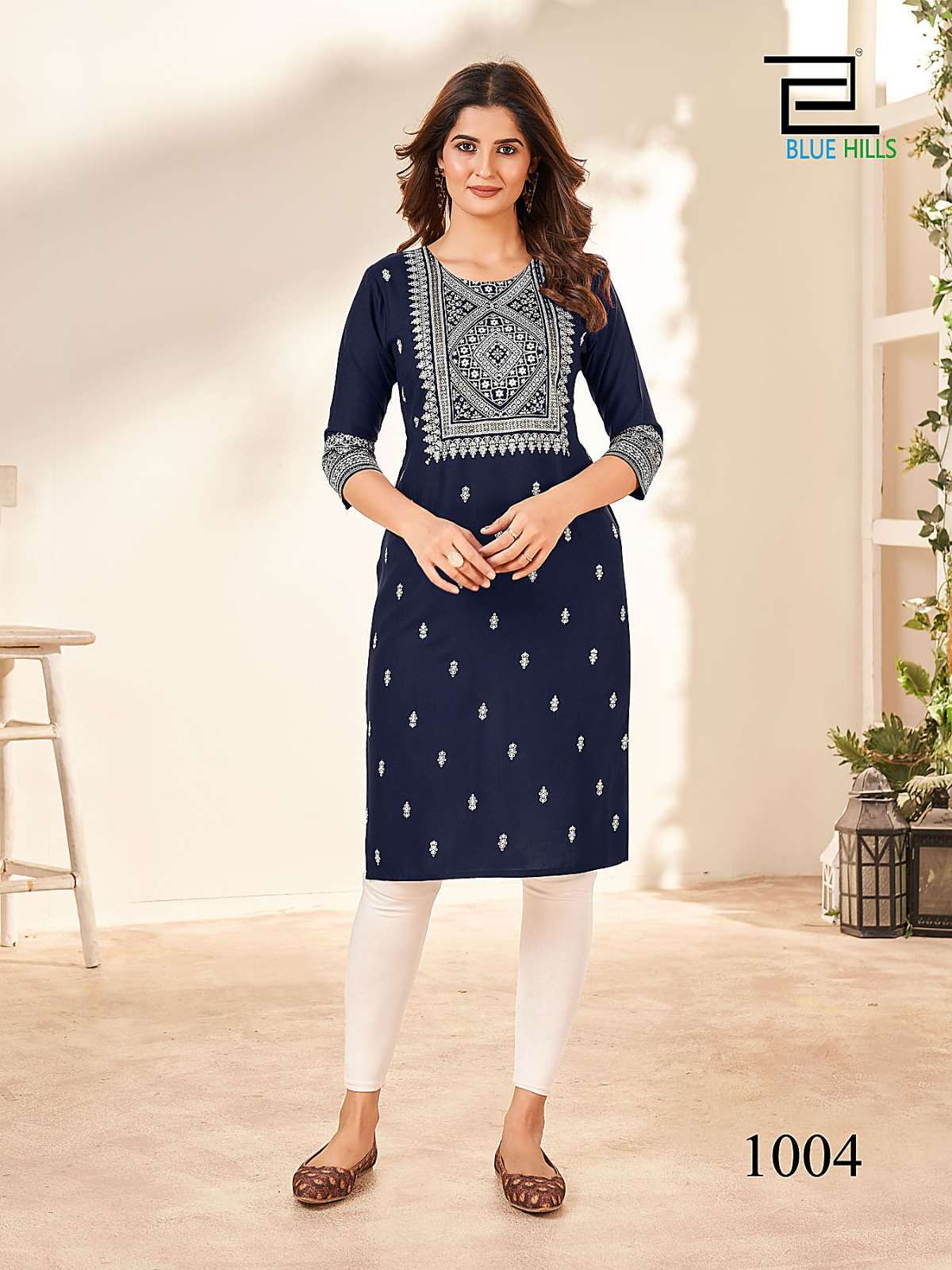 Blue Hills Peacock Rayon Foil Printed Kurti showroom in Gujarat