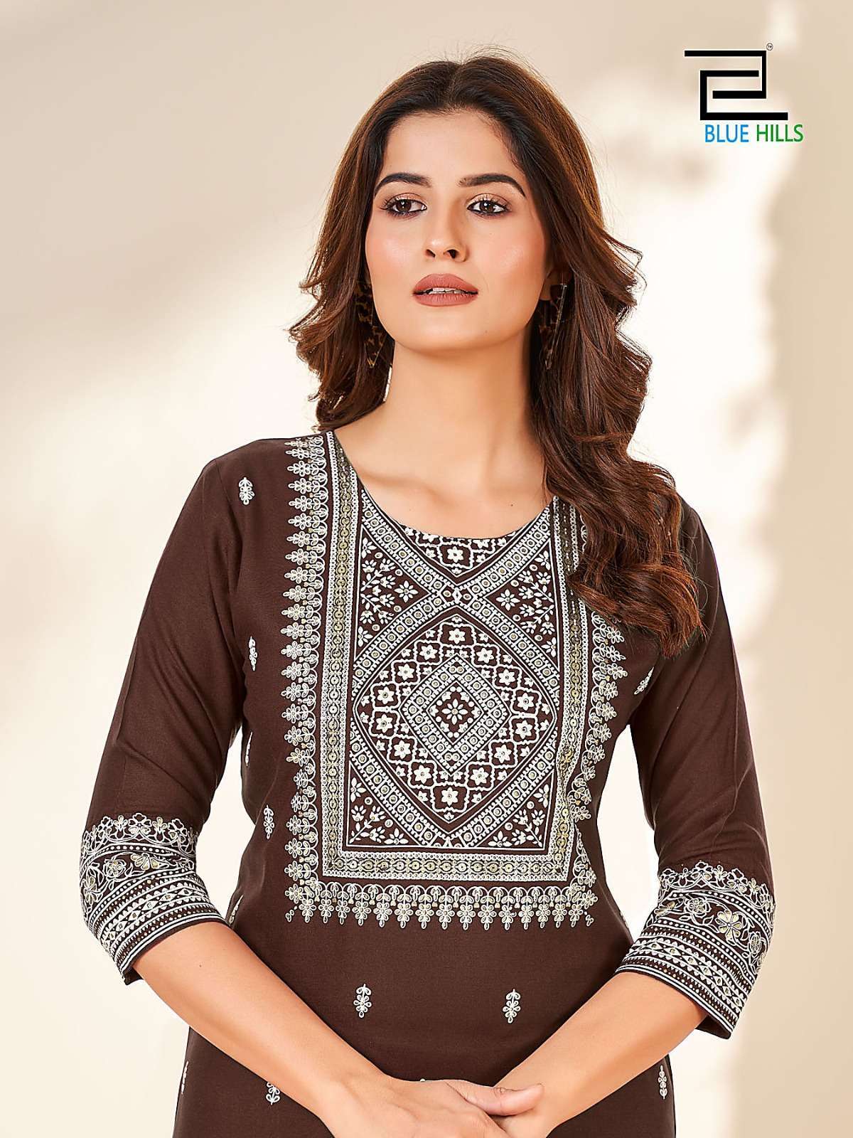 Blue Hills Peacock Rayon Foil Printed Kurti showroom in Gujarat
