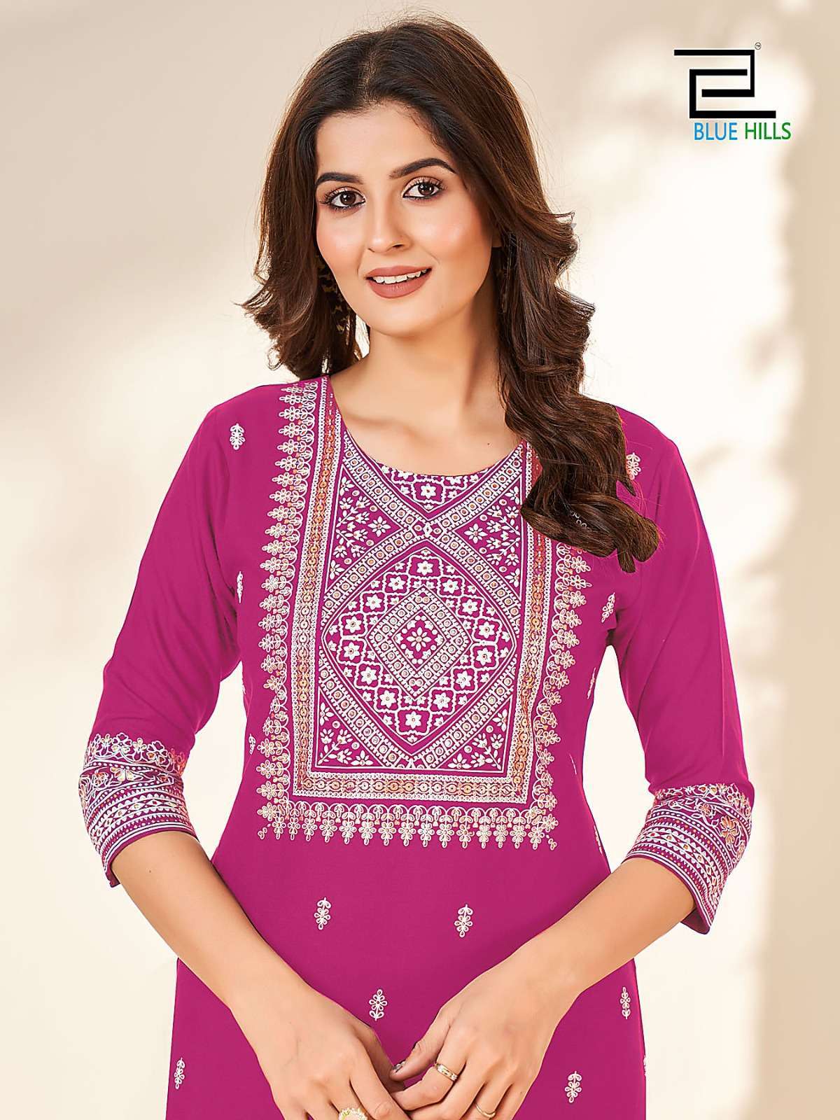 Blue Hills Peacock Rayon Foil Printed Kurti showroom in Gujarat
