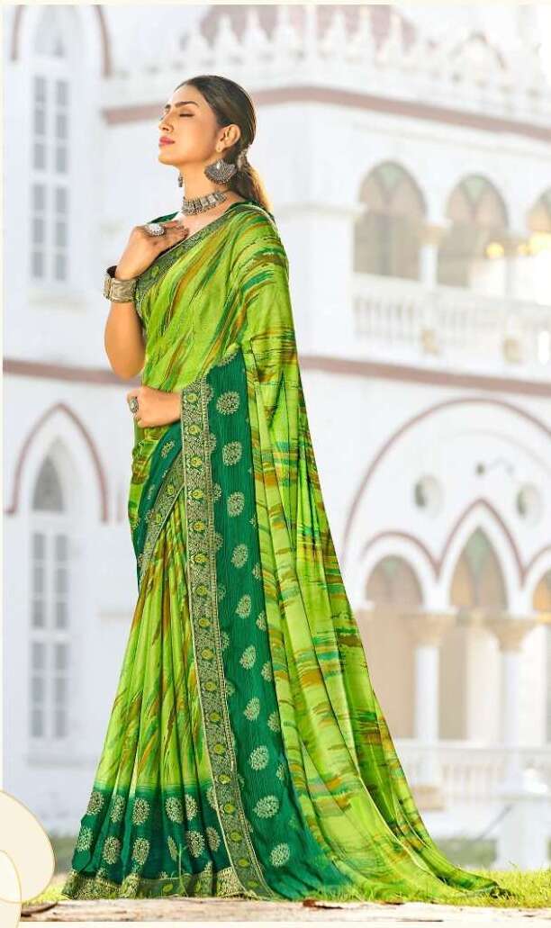 Blue Stone By Inder Silk Moss Chiffon Saree Printed Saree for Women
