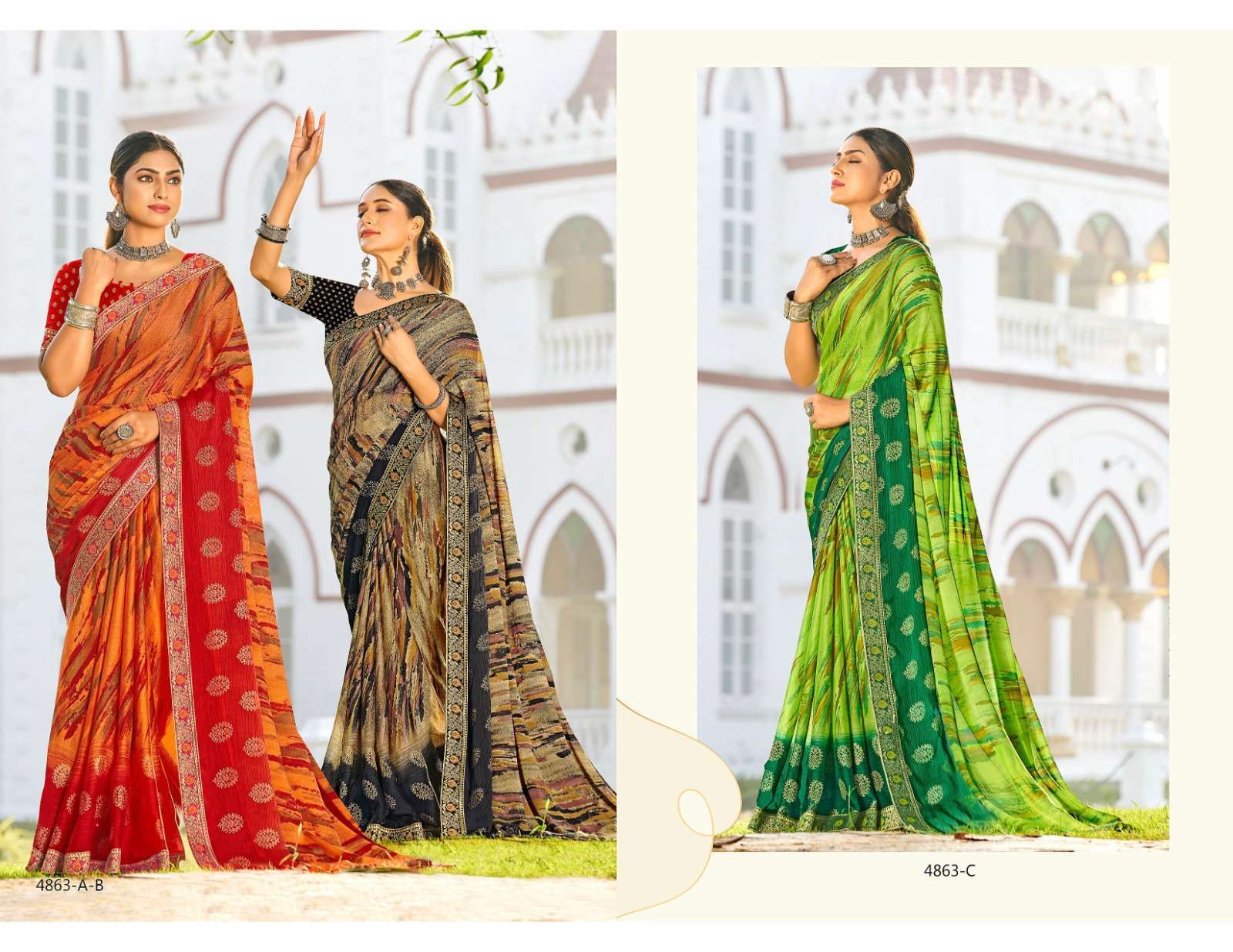 Blue Stone By Inder Silk Moss Chiffon Saree Printed Saree for Women