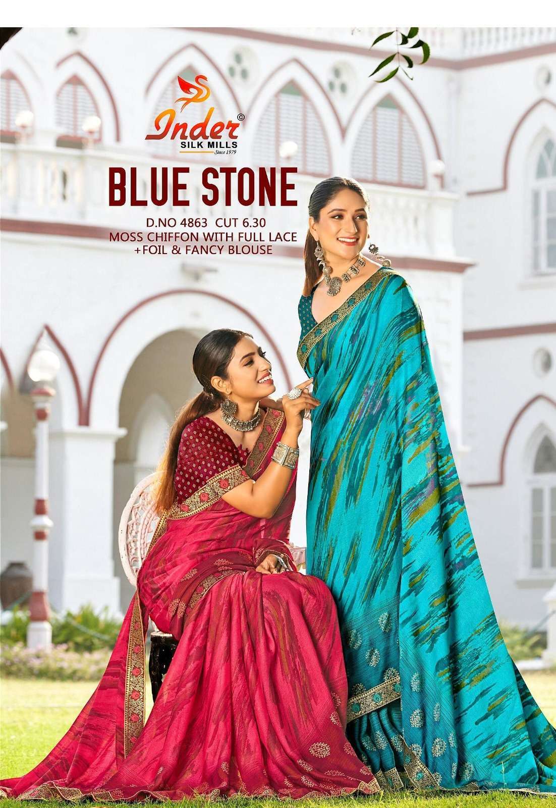 Blue Stone By Inder Silk Moss Chiffon Saree Printed Saree for Women