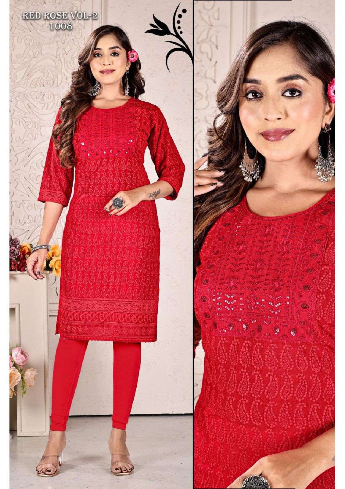 Libas Women Red & Golden Ethnic Motifs Embroidered Kurta - Absolutely Desi