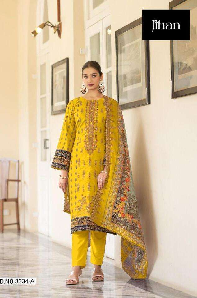 Jihan Bin Saeed 3334 Pure Lawn Printed Pakistani Suits Salwar Kameez Supplier in Gujarat
