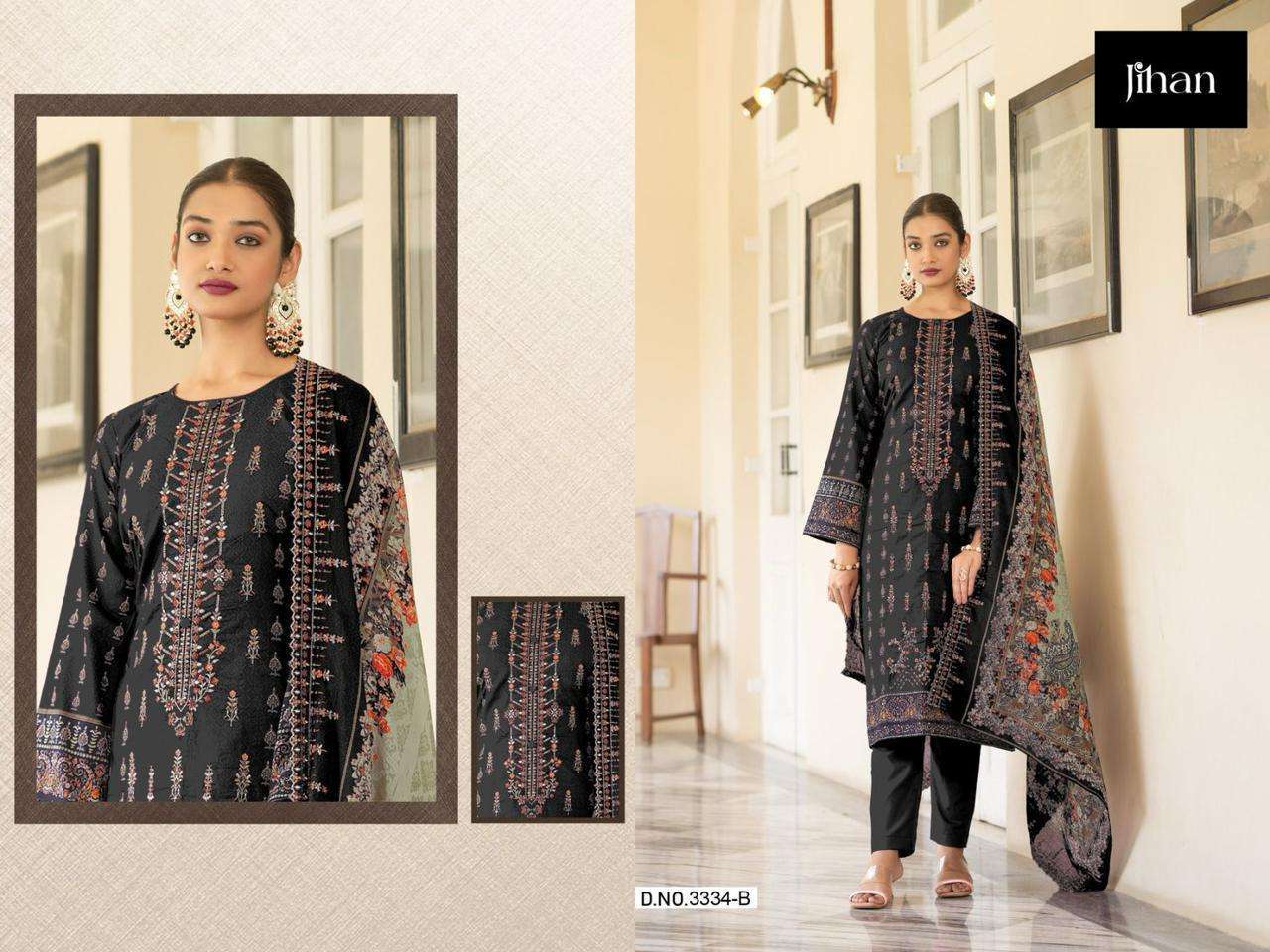 Jihan Bin Saeed 3334 Pure Lawn Printed Pakistani Suits Salwar Kameez Supplier in Gujarat