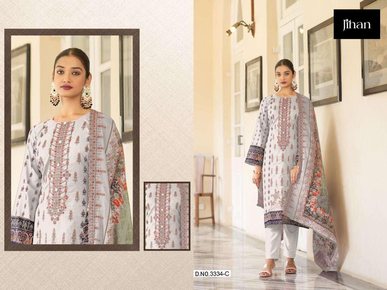 Jihan Bin Saeed 3334 Pure Lawn Printed Pakistani Suits Salwar Kameez Supplier in Gujarat
