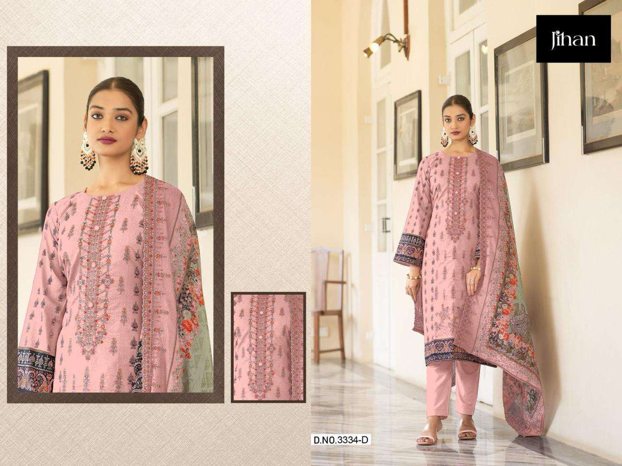 Jihan Bin Saeed 3334 Pure Lawn Printed Pakistani Suits Salwar Kameez Supplier in Gujarat