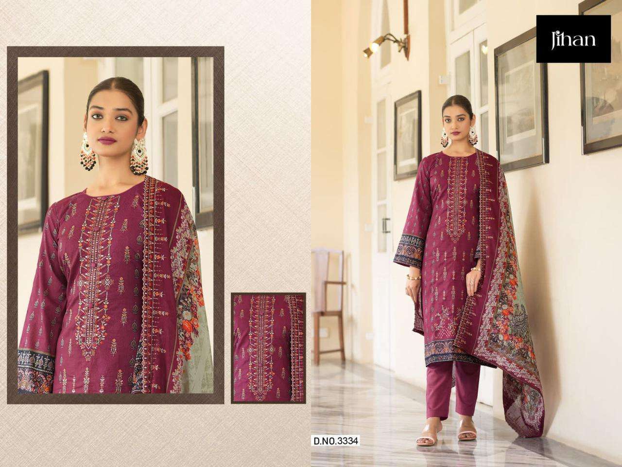 Jihan Bin Saeed 3334 Pure Lawn Printed Pakistani Suits Salwar Kameez Supplier in Gujarat