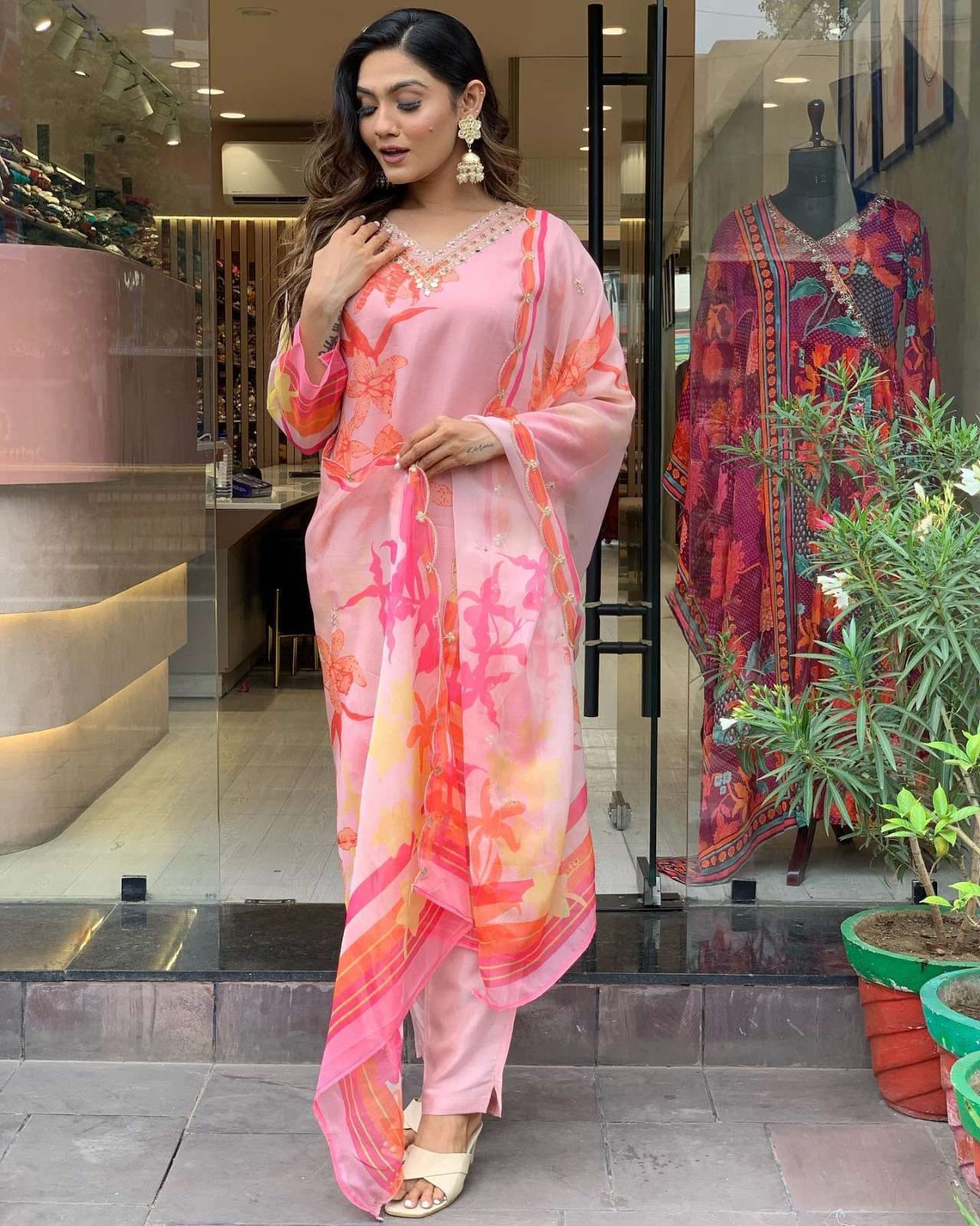 Jivika Pink Premium Organza Kurti Cotton Kurti Designs