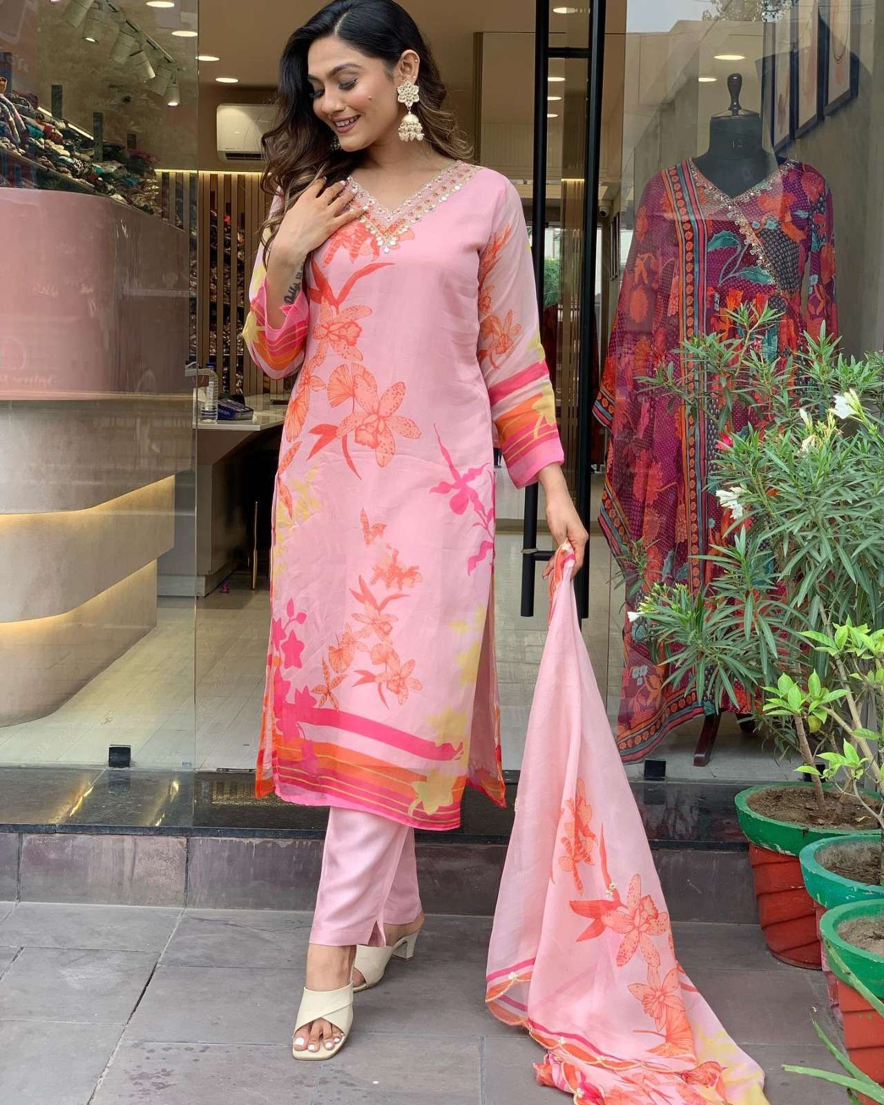 Jivika Pink Premium Organza Kurti Cotton Kurti Designs