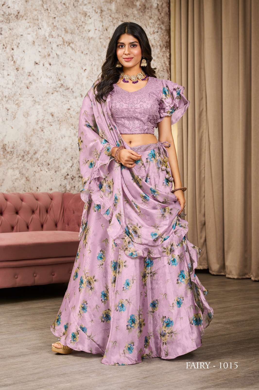 Buy Blue Digital Printed Chinon Silk Lehenga Choli Online At Zeel Clothing