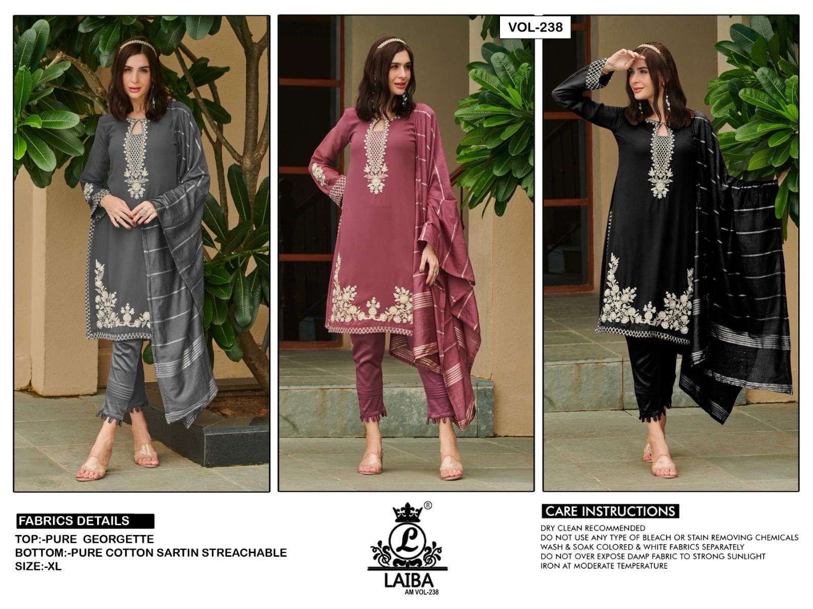 Laiba Am Vol 238 Pure Georgette Designer Pakistani Suits Embroidered Salwar Kameez Surat