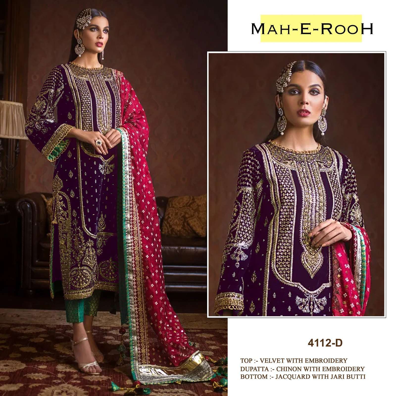 Mah E Rooh 4112 Velvet Pakistani Suit Salwar Kameez Shops India