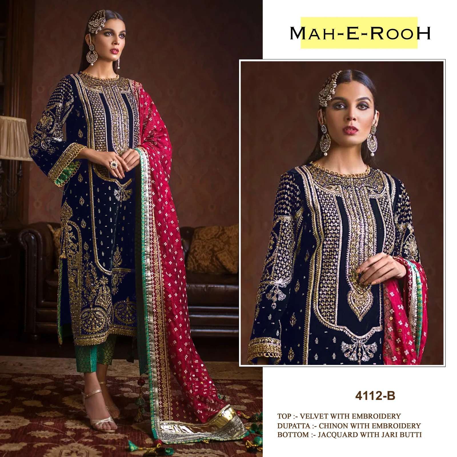 Mah E Rooh 4112 Velvet Pakistani Suit Salwar Kameez Shops India