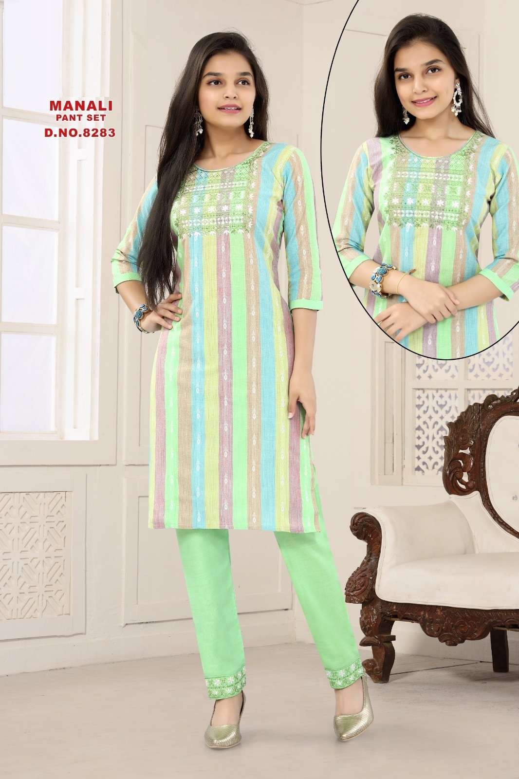 Manali 8283 Cotton Kids Kurti With Bottom Kapda Thread 