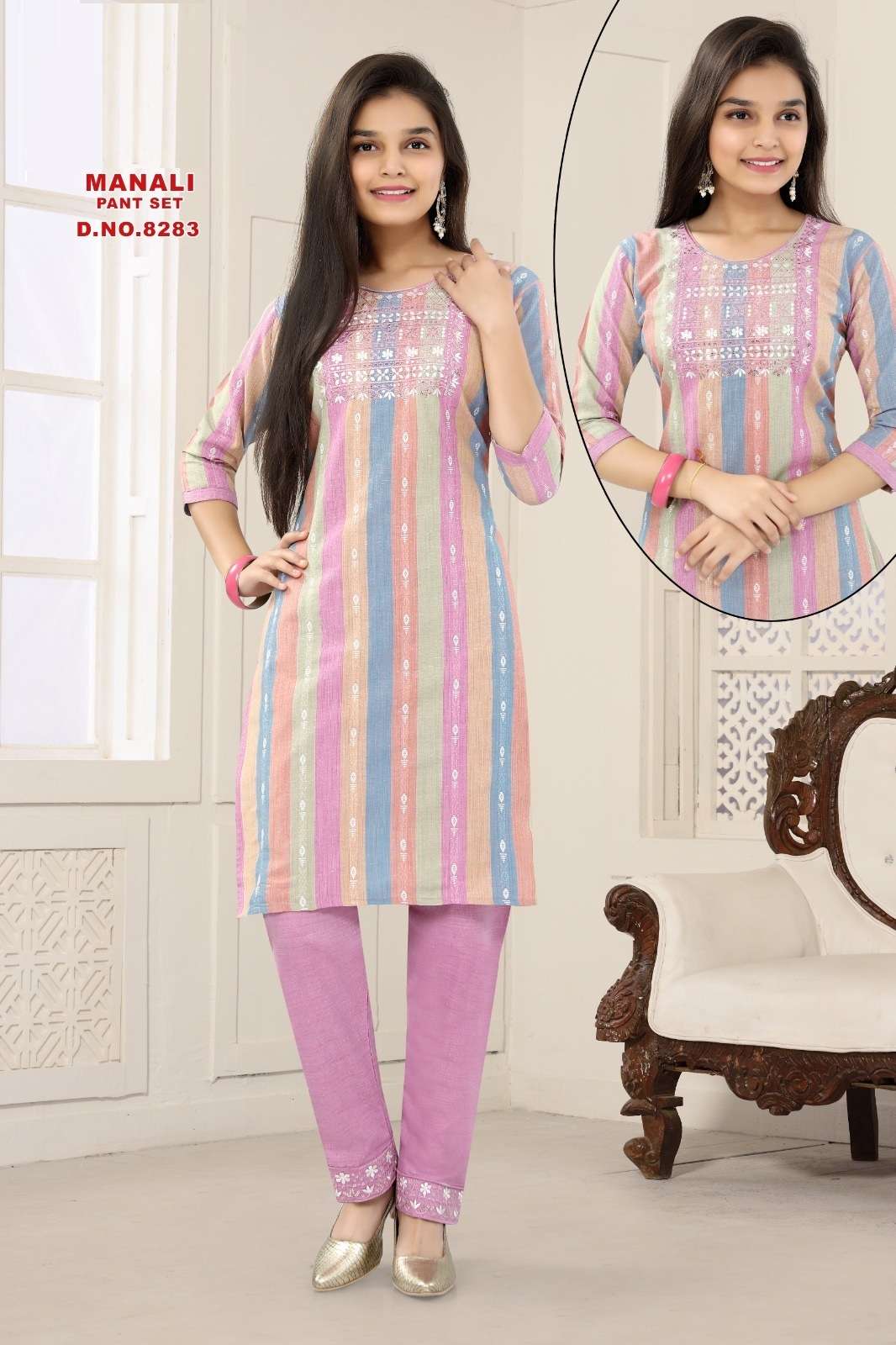 Manali 8283 Cotton Kids Kurti With Bottom Kapda Thread 