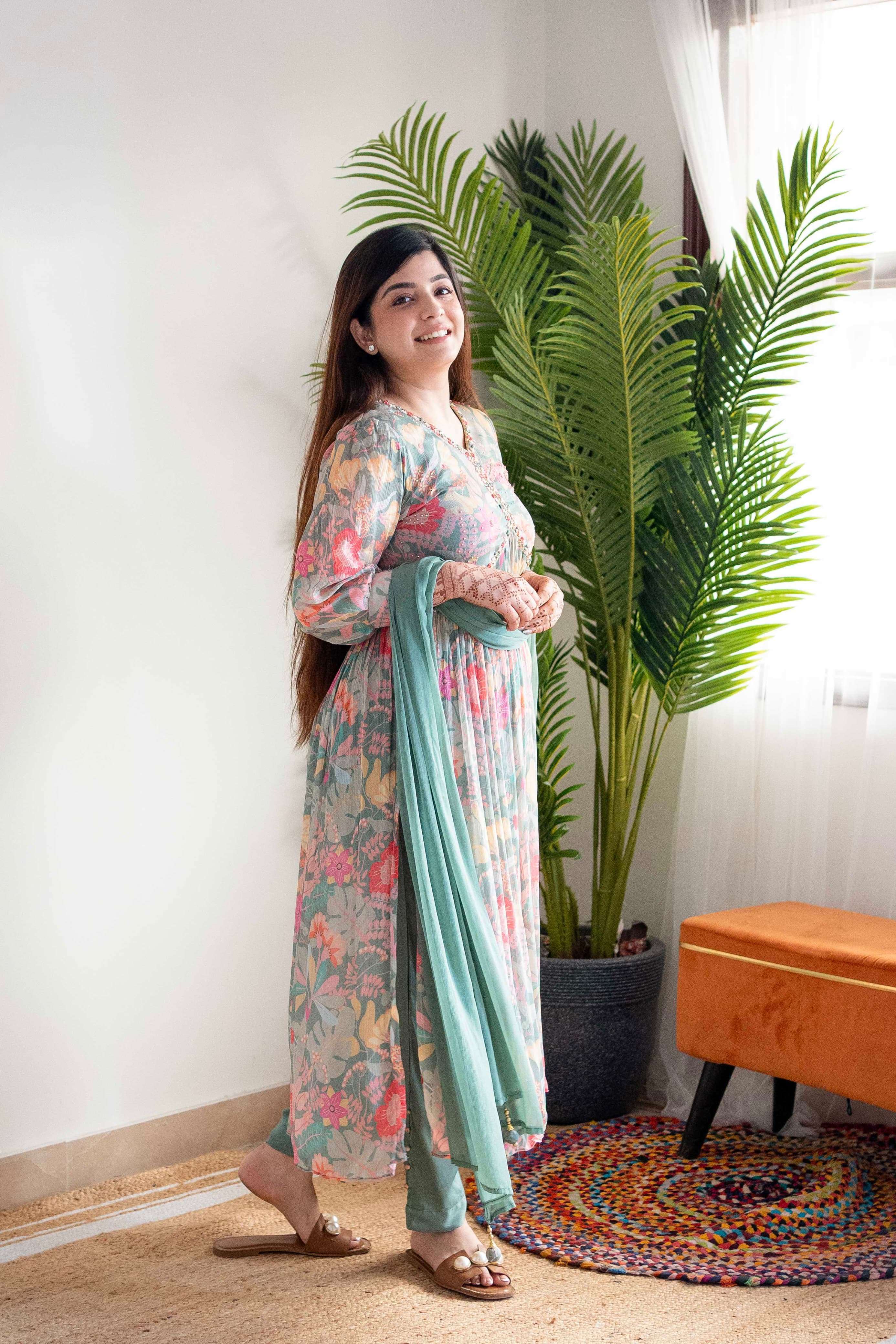 Mehera Green Chinnon Alia Cut Kurti Kurti wholesale market