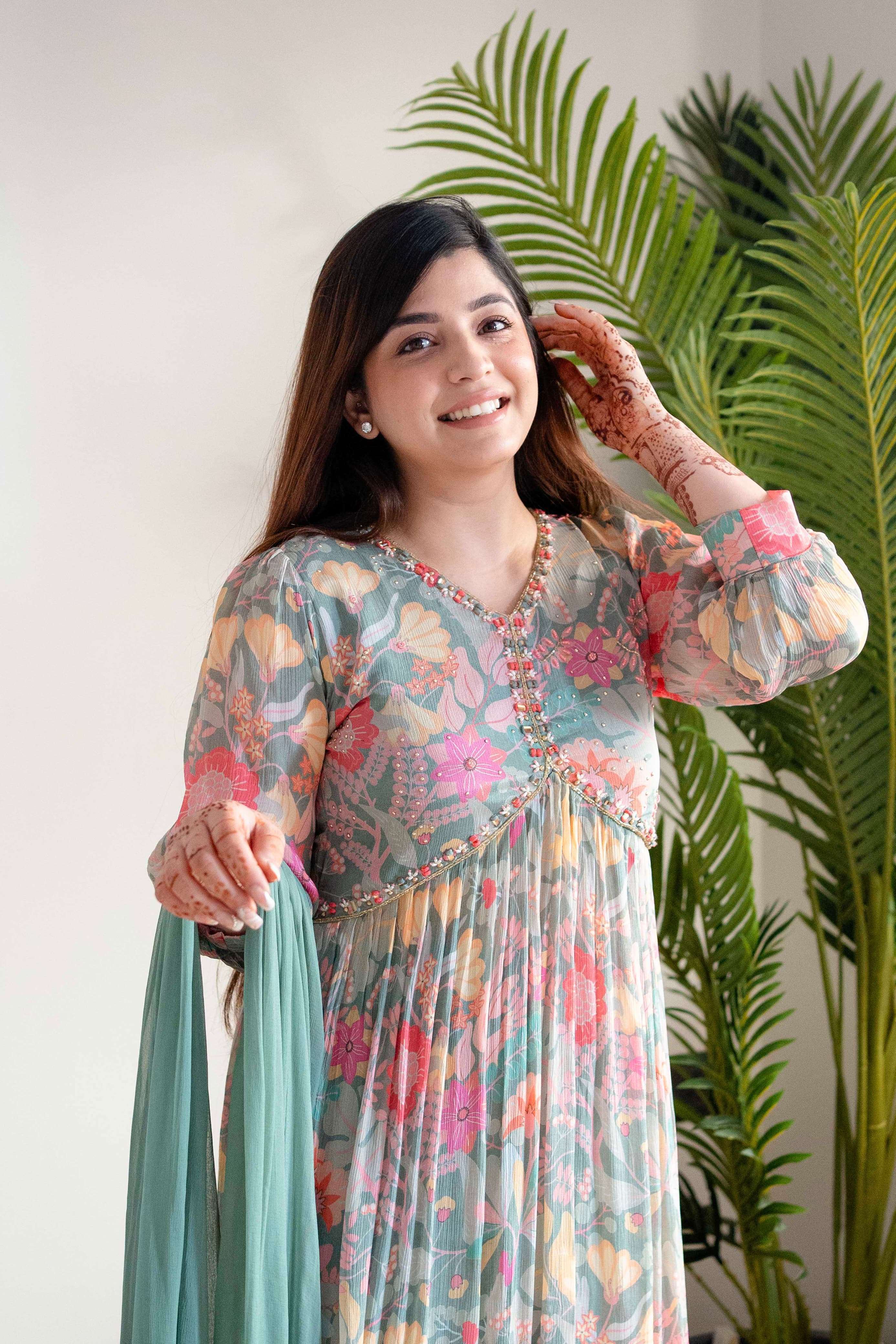 Mehera Green Chinnon Alia Cut Kurti Kurti wholesale market