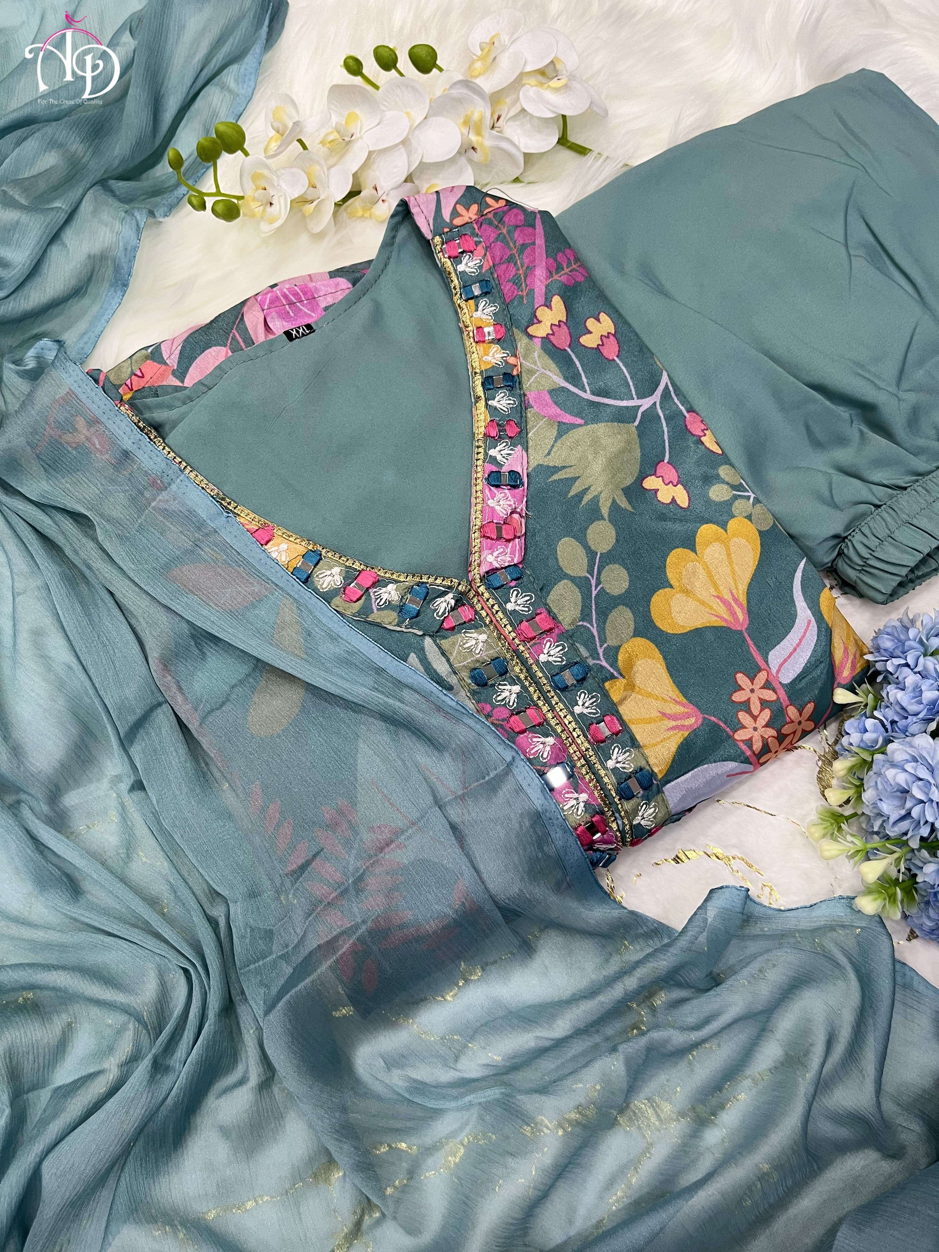 Mehera Green Chinnon Alia Cut Kurti Kurti wholesale market