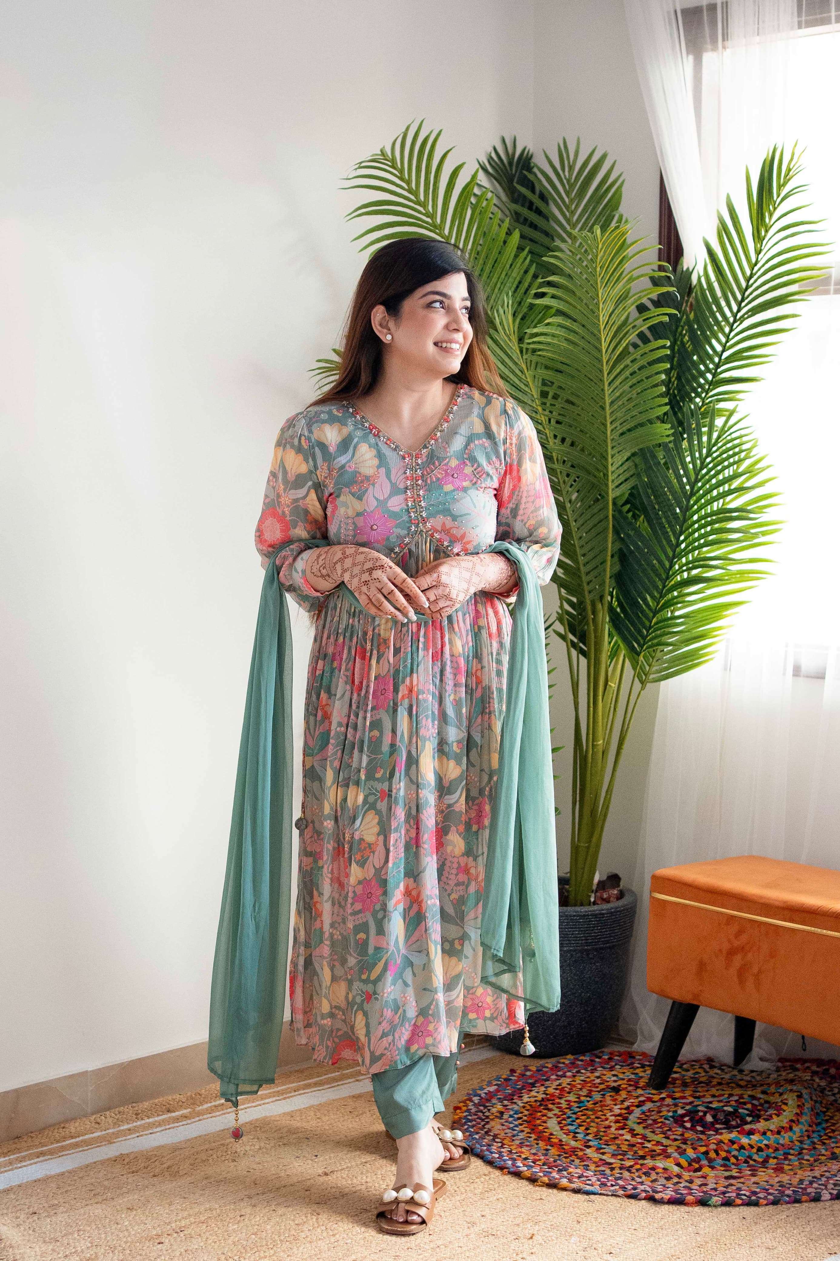 Mehera Green Chinnon Alia Cut Kurti Kurti wholesale market