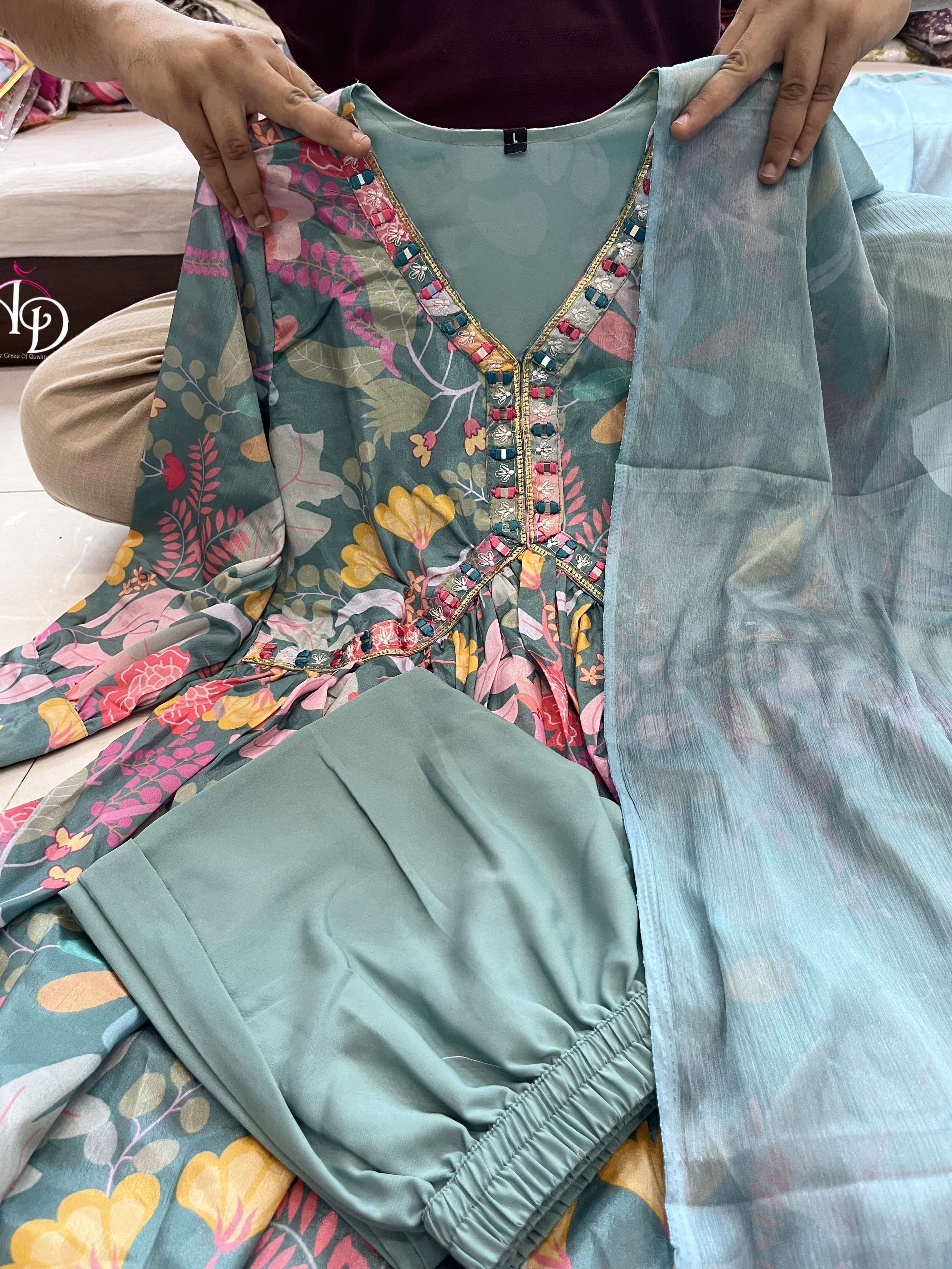 Mehera Green Chinnon Alia Cut Kurti Kurti wholesale market