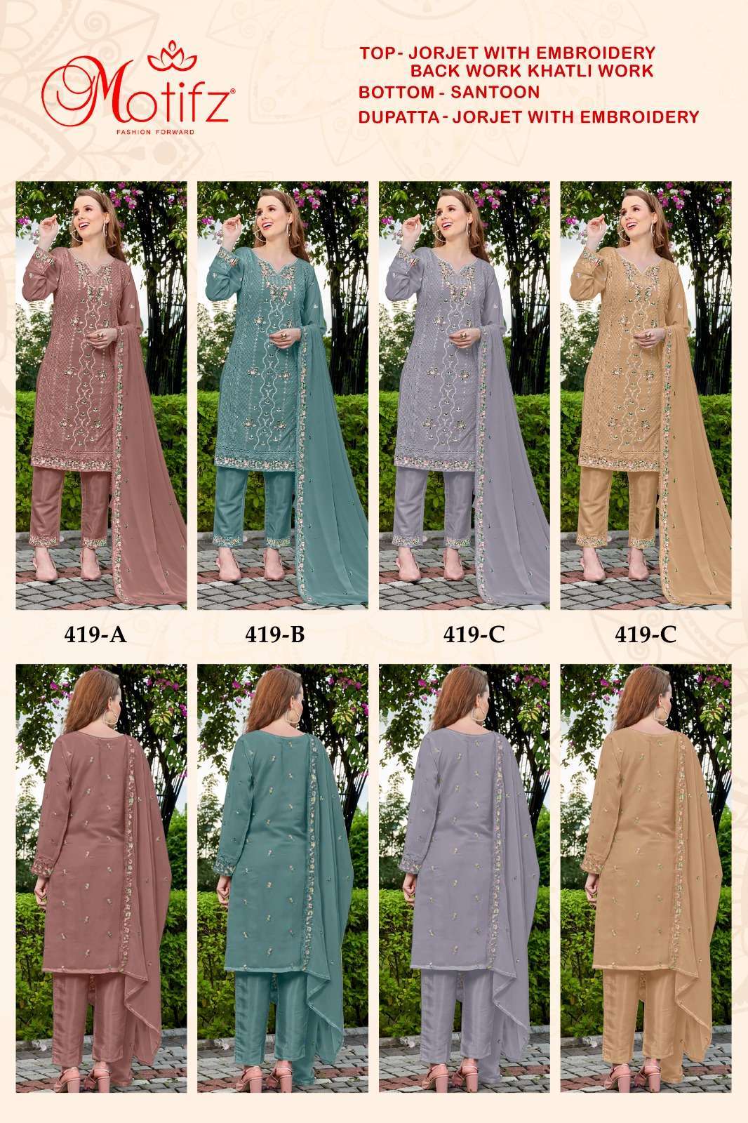 Motifz 419 A To D Georgette Pakistani Salwar Kameez Pakistani Party Wear Suits