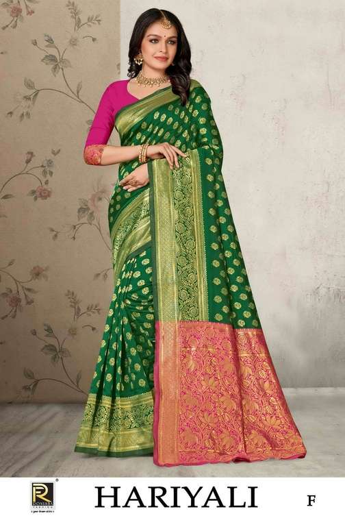 Ronisha Hariyali Banarasi Designer Premium Silk Saree Kapda Thred