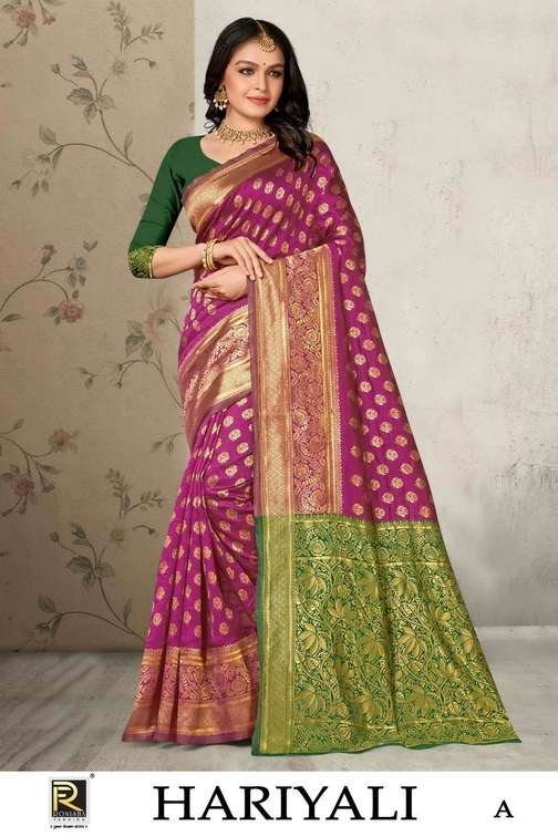 Ronisha Hariyali Banarasi Designer Premium Silk Saree Kapda Thred