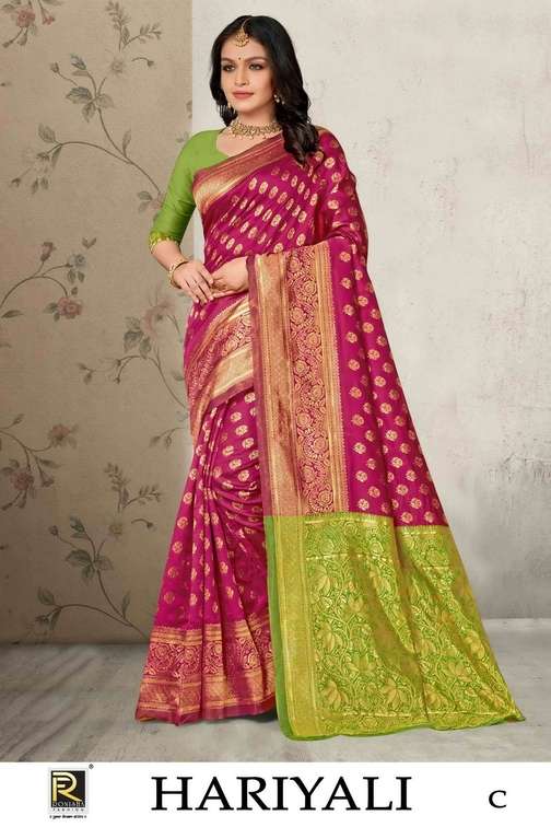 Ronisha Hariyali Banarasi Designer Premium Silk Saree Kapda Thred